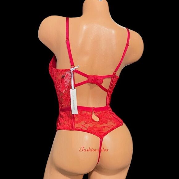 Victoria’s Secret Sexy Bombshell Push Up Adds 2 Cups Lace Teddy Bodysuit Red - Picture 7 of 10